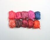 3.2 oz ( 90 g) 10 ASSORTED Colors Mulberry Silk Roving Top Fiber FOREST BERRIES pack