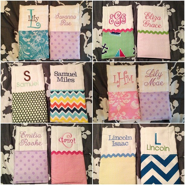 two personalized burp cloths monogram