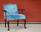 Vintage Mediterranean Blue Crushed Velvet Occasional Chair