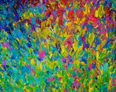 RAINBOW FIELDS Beautiful Fine Art Print, Bold Bright Colors, Teal Blue Green Textural Painterly Style Abstract Acrylic Painting Image