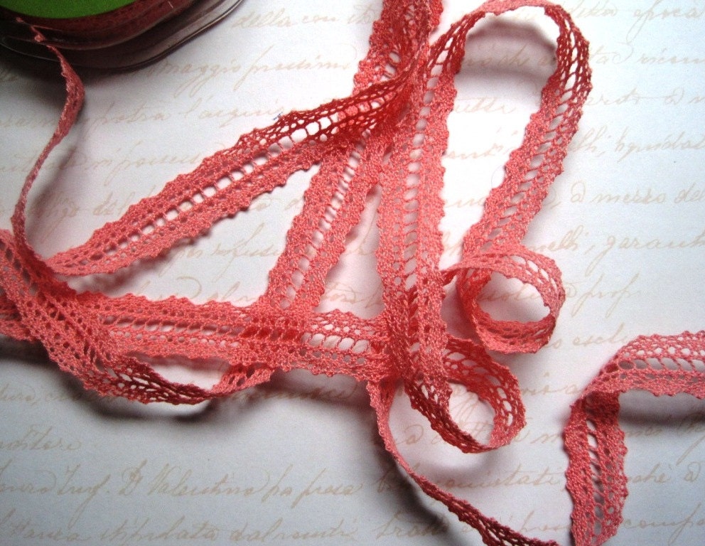 Crochet Romantic Lace Trim, Watermelon, 5/8" inch, 1 Yard, For Scrapbook, Mixed Media, Accessories, Home Decor, Gifts