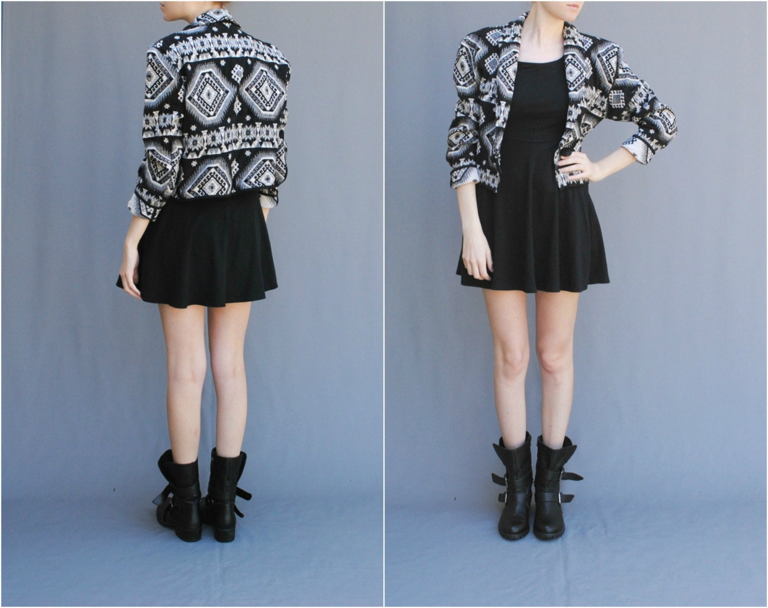 MAE.VALENTE Vintage Southwestern Black and White Blazer