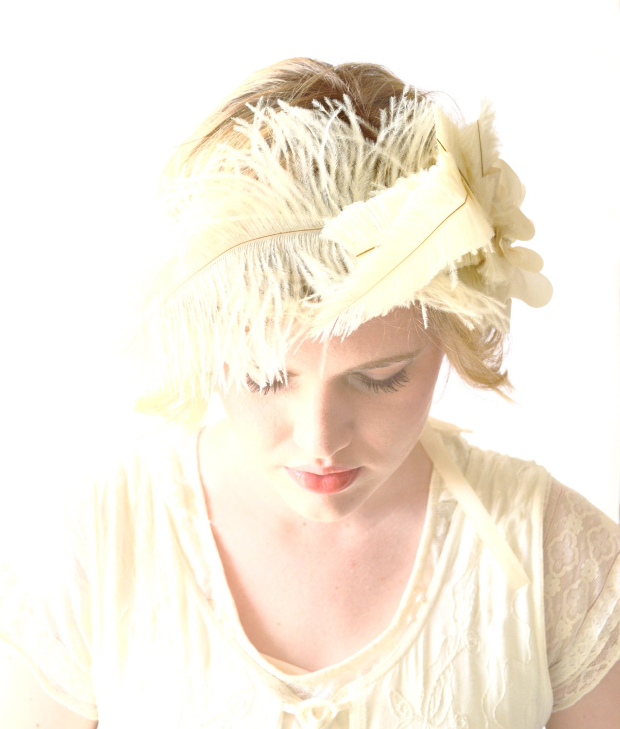 Feather Headband, Crown, Bridal, Head Piece, Bridal Hair, Hair Piece, Bohemian, Vintage, Shabby Chic, Ivory, Feather, Lily - MODERN SWAN