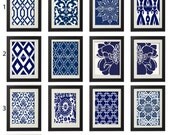 Navy White Vintage / Modern inspired Art Prints -Pick Any (6) Prints, Any Color - 8x10 Prints - Custom Colors Sizes Available (UNFRAMED)