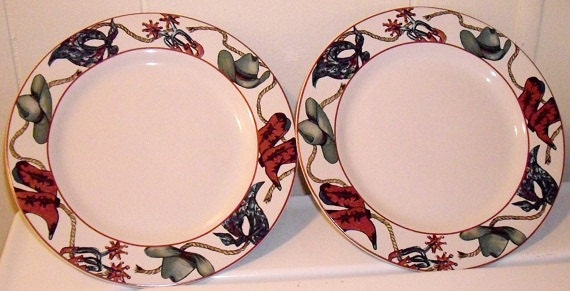 Sakura Stoneware Plates 1993 cowboy western style set of two