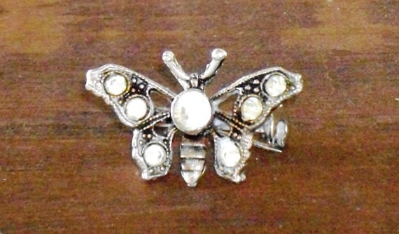 Vintage Rhinestone Butterfly Brooch, victorian style
