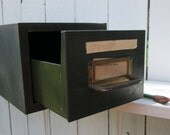 Vintage Industrial Metal File Card Cabinet Box Rustic Rusty Green