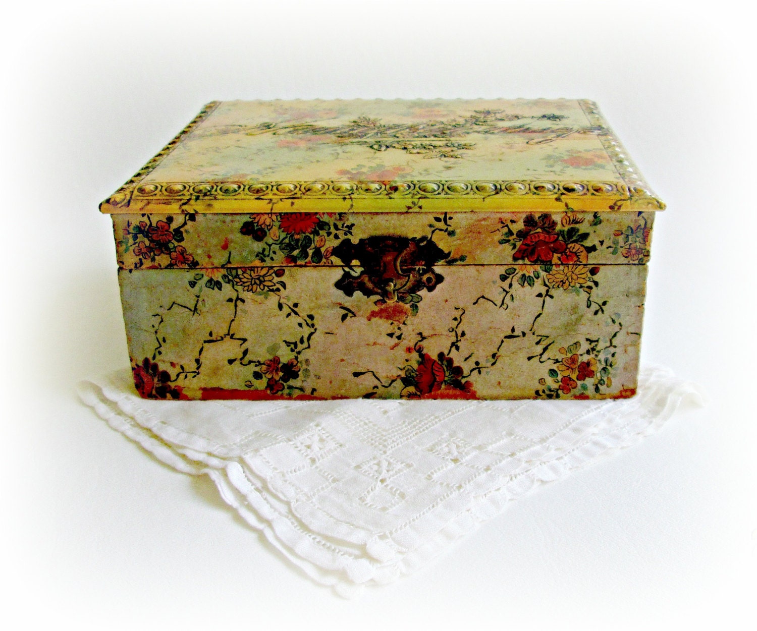 Antique Celluloid Handkerchief Vanity Box Victorian Era