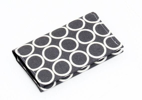 Fabric card holder/ mini wallet /business card case/ gift card case men women - gray circles