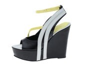 Handmade open toe, open back platform wedges, with adjustable ankle strap closure in black, light grey & lime - made to order