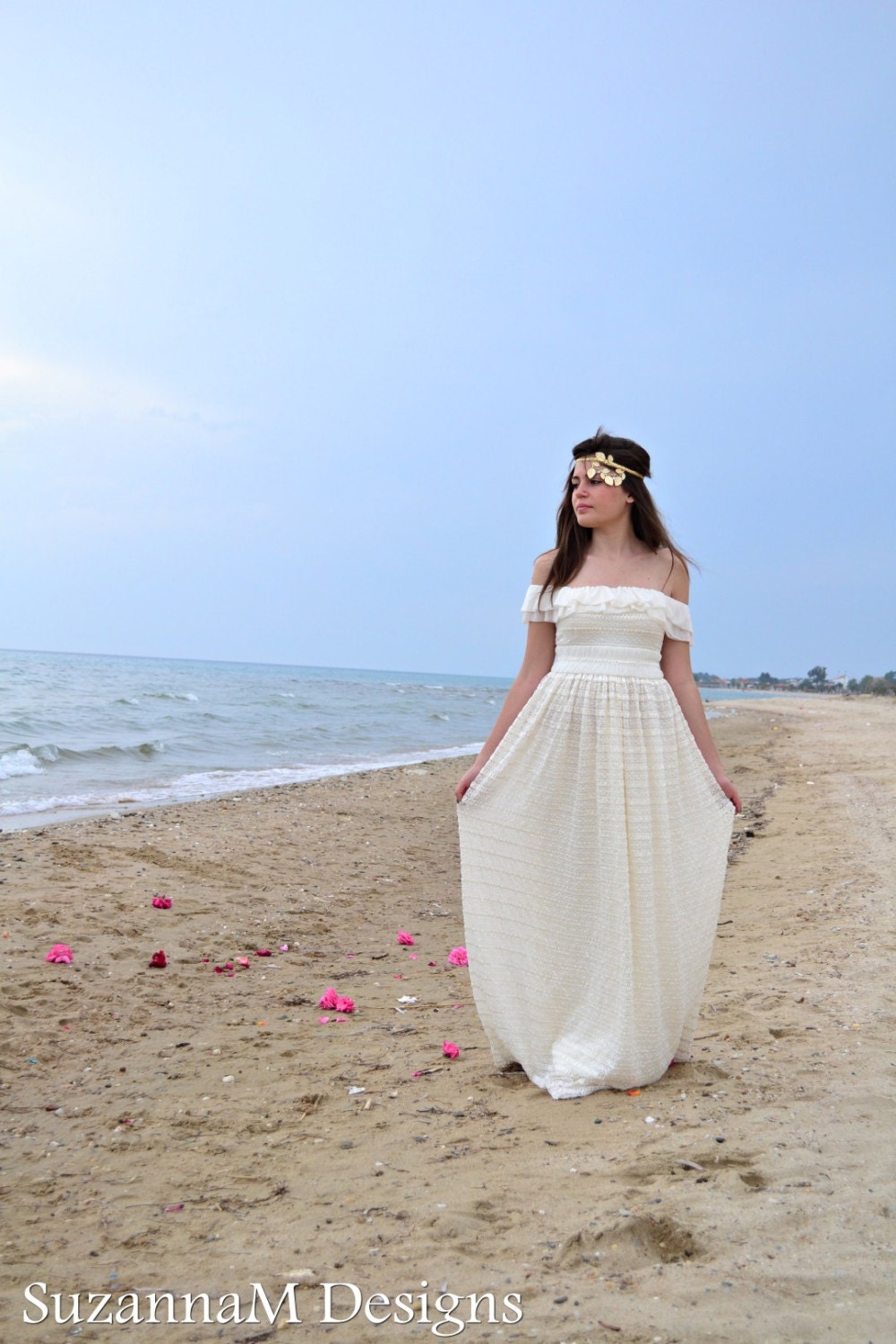 Ivory Lace Wedding Dress Vintage wedding Gown Grecial Maxi Wedding Dress Bohemian Ivory Gown - Handmade