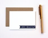 Thank You, Merci Beaucoup Black Stamped Notecards Set of 10