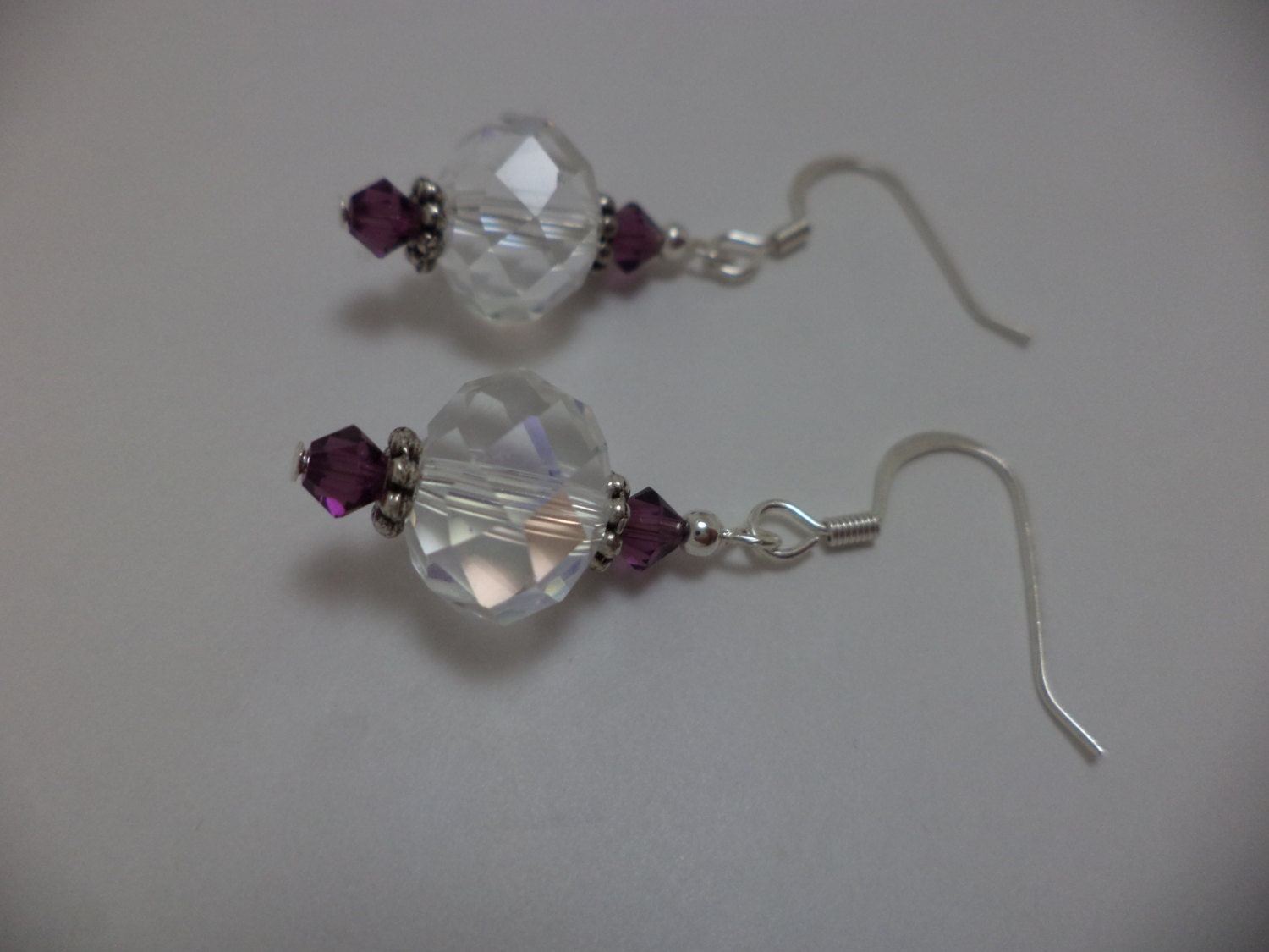 Purple and Clear Swarovski Crystal Dangle Earrings - Pin Up Girl, Modern, Glam