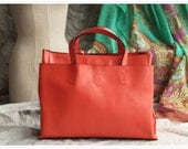 Leather Tote Bag - Briefcase - Shoulder Bag - Handbag - Satchel - Messenger Bag - Doctor Bag - IPAD Bag  - Lady Bag in Orange