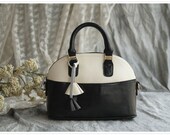 Leather Tote Bag - Briefcase - Shoulder Bag - Handbag - Satchel - Messenger Bag - Doctor Bag - IPAD Bag  - Lady Bag in Black&White