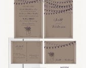 Purple and Fawn Rustic Wedding Invitation Suite - Invitation and RSVP - Mason Jars and String Light Vintage Wedding - Kraft Paper Wedding