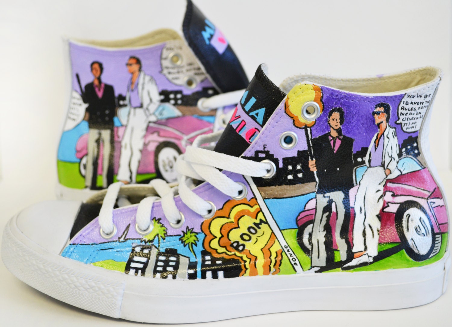 Miami Vice (Hand Painted)- Leather Converse- All star Hand painted  Converse
