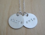 Personalized Mothers Necklace - Hand Stamped Name Necklace - Two Sterling Silver Name Charms