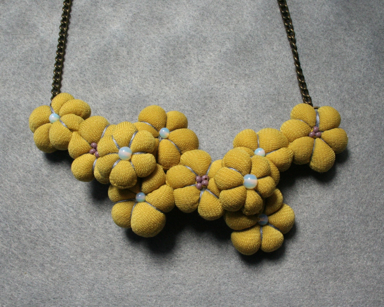 PRIMAVERA- textile/fabric statement flowers necklace, femenine, hand sewn soft sculpture