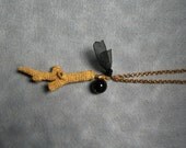 CORAL- nature inspired crochet pendant in yellow with golden sheen , unique,sophisticated