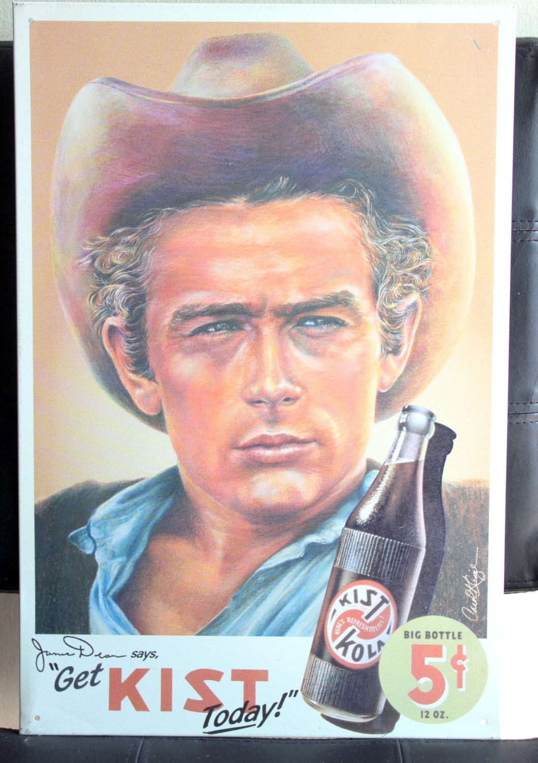 Vintage Tin Litho Kist Kola James Dean Sign Wall Hanging Repop Tin Signs
