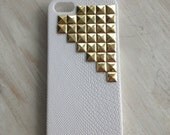 READY TO SHIP white snakeskin iphone 5 case / white iphone 5 protector / Gold studded snakeskin iphone 5 case