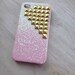 SALE READY TO ship Pastel Pink sparkle iphone 4 case with gold tone studs iphone 4 case studded iphone case