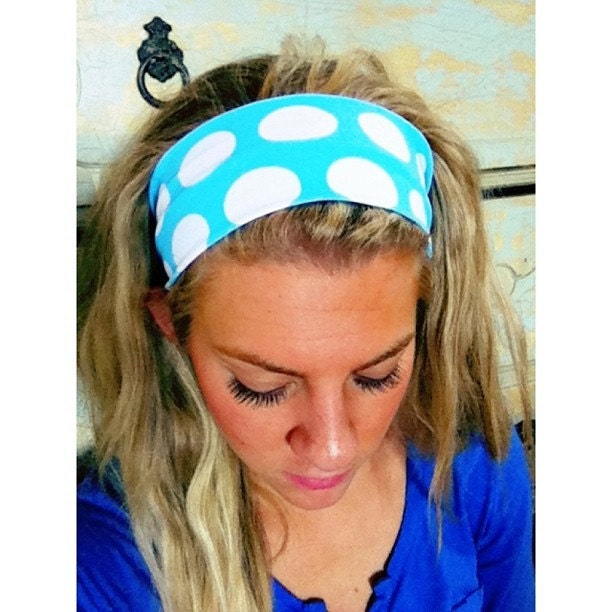Aqua Polkadot Stretch Headband