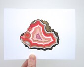 Agate Print - pink, coral, white, black, gold agate - geology, minerals, mineralogy