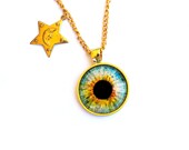 Hazel Eye Necklace with Gold Star Charm / Eye Jewelry / Eye Pendant