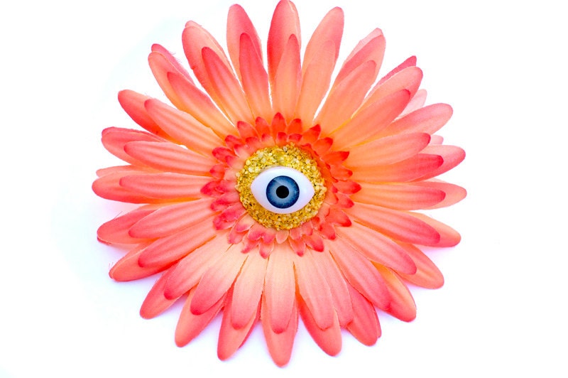 Orange Flower Eyeball Barrette