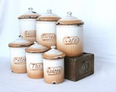 French Enamelware canister set French kitchen canisters French kitchen decor French country kitchen French decor French farmhouse enamel