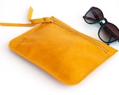 SUNFLOWER - leather pouch, leather wallet in yellow - LeahLerner