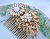 Bridal vintage milk glass bridal hair comb : piece 016