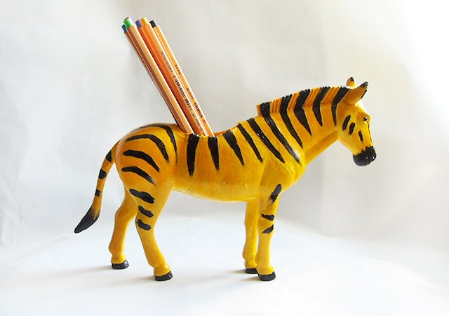 Jumbo Striped Zebra Toy Animal Pencil Holder // Unique gift idea