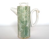 Modern Stoneware Teapot, ceramic pottery sculptural art weddings table settings present gift in leafy green, housewares dining serving