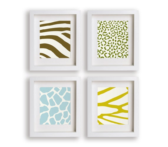 Modern Animal Print Art Prints - Set of Four 5x7s (metro) - gift idea, modern art, children decor, dorm decor, zebra, giraffe, animal prints