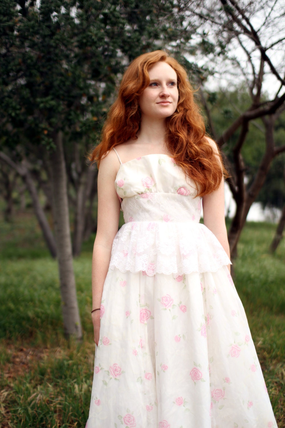 Gunne Sax Dress in a Chiffon Rose Print  by Jessica McClintock