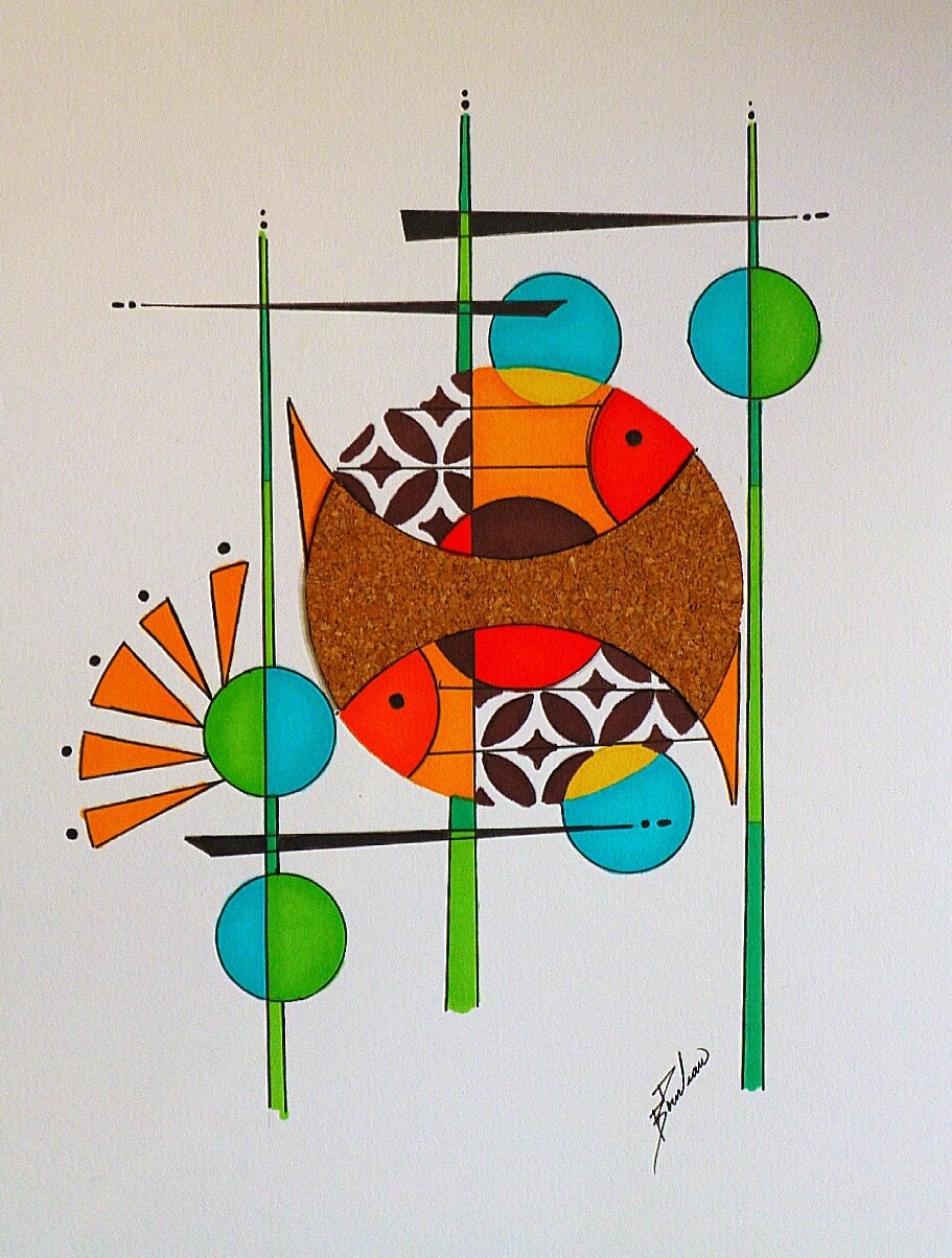 Mid Century Mod Fish Painting 5x7 print THE by COLBYandFRIENDS