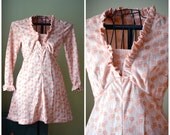 Vintage Handmade Coral Floral Babydoll Dress  - 1970s