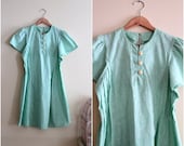Vintage Mint Green Flutter Sleeve Dress Medium / Large 1960s