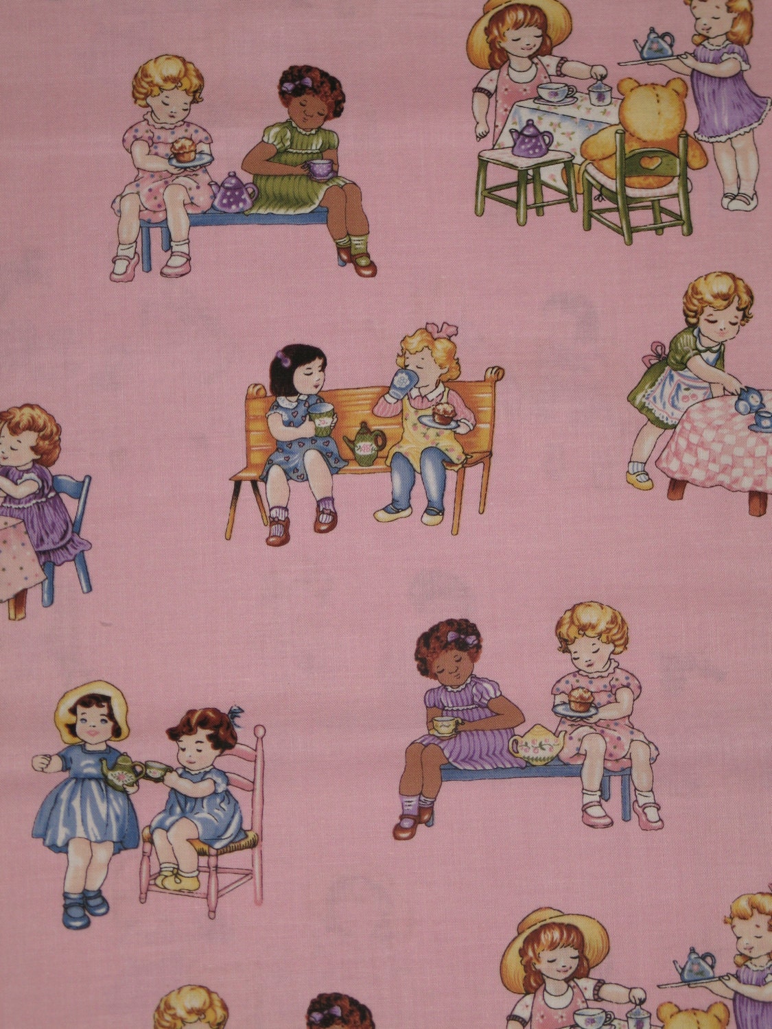 Pink Dolly Fabric by Timeless Treasures little girl tea party out of print cotton