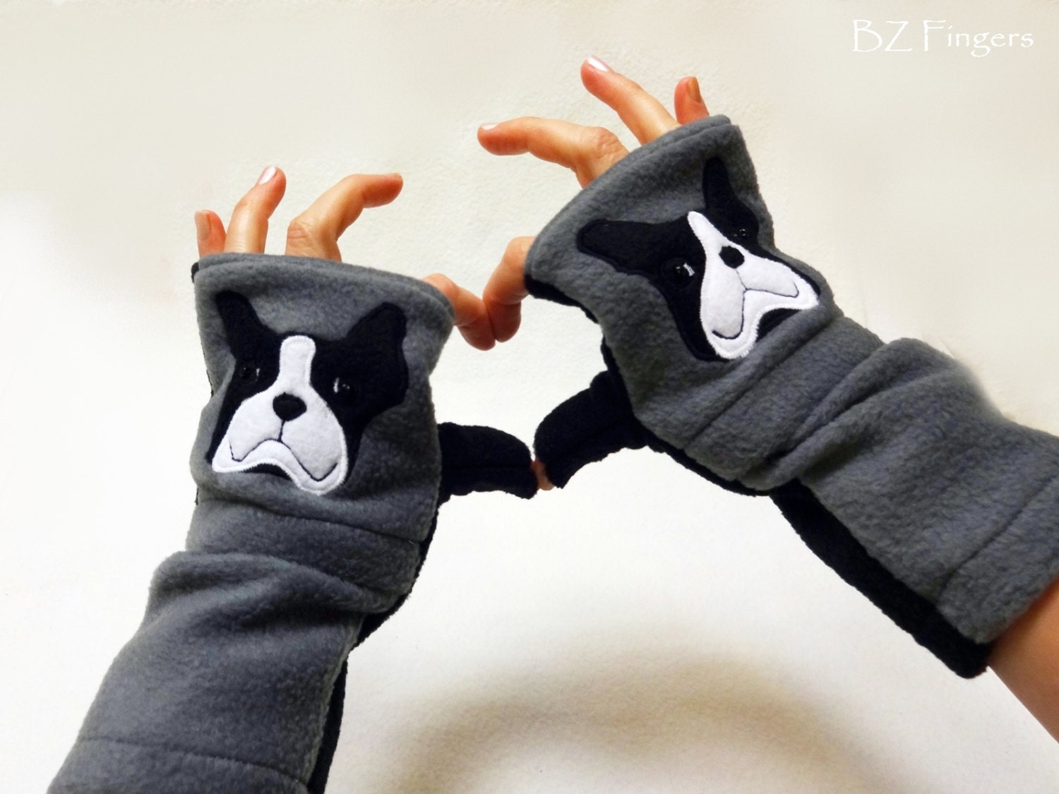 French Bulldog  Fingerless Gloves with Pockets for Dog Lovers