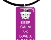 Keep Calm and Love a Bulldog, crown, magenta and black, pet art, funny, witty, cute