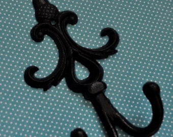 Chic Damask Inspired Cast Iron Double Hook - Housewarming, New Home Gifts