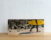 Surfing Image Transfer on 6"x14" Wood Panel,  'Banana Board' by Patrick Lajoie Photography - surf culture, california