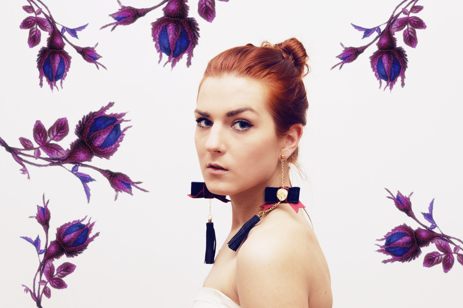 Reserved IVY / Dark blue and bordo bow earrings