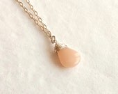Peach Jade Pendant, Peach Necklace, Jade Necklace, Teardrop Pendant, Wire Wrapped Pendant, Gift for Her, Spring Summer Jewelry
