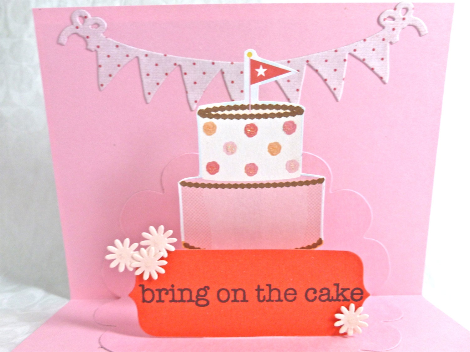 Handmade Pop Up Happy Birthday Card, Birthday Girl, Layered Cake Card