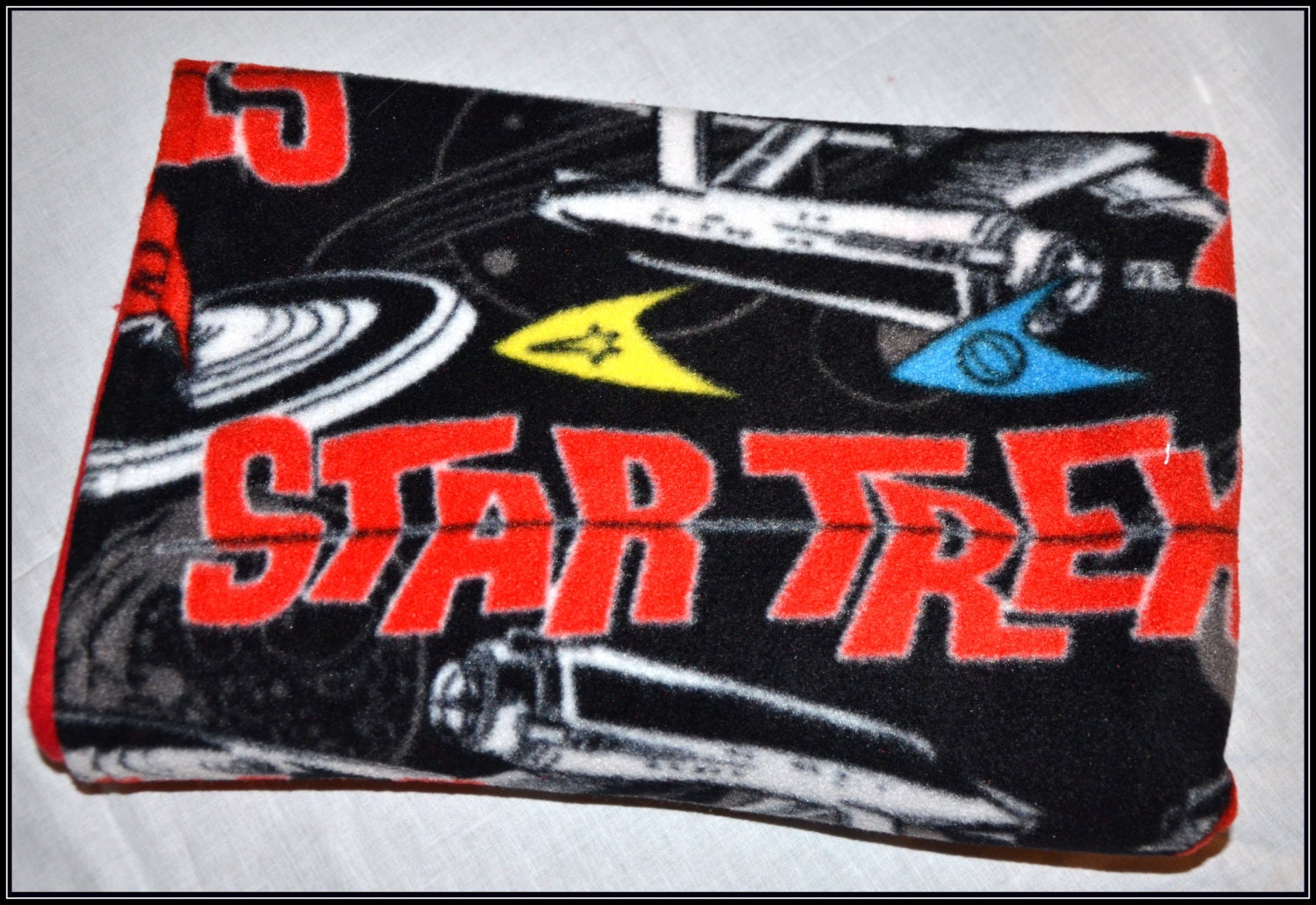 Star Trek Fleece Blanket Backed with Customizable Fleece, Red, Blue, Yellow - Geek-a-bye Baby - Sci-Fi Geek - Handmade, Original Series